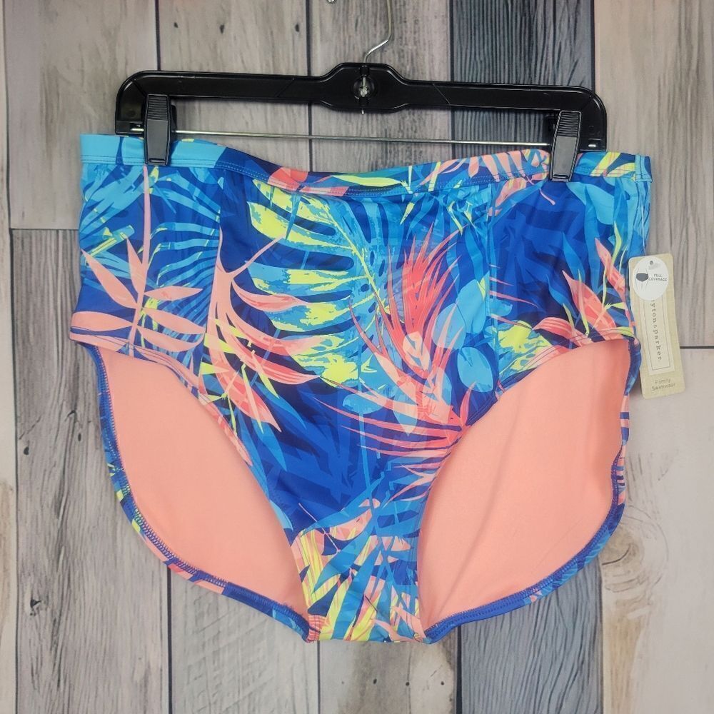 Peyton and Parker Blue Pink Leaf Print Full Coverage Bikini Bottoms Size XL